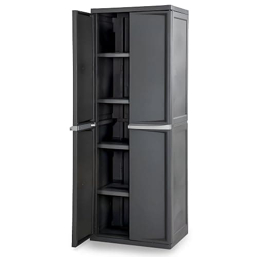 Sterilite 4 Shelf Cabinet, Lockable Utility Storage, Gray | Adjustable Shelves - Plastic Shelving Unit for Organizing Garage, Pantry, Basement, Laundry Room or Mudroom - Image 1
