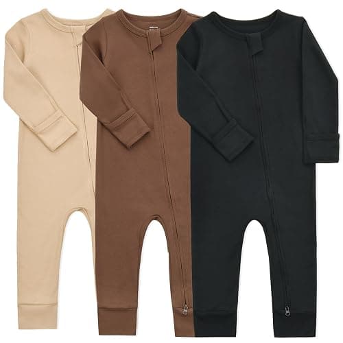 Aablexema Baby Cotton Footless Pajamas with Mitten, 3-pack Infant Romper Zip Up One Piece Jumpsuits Outfit - Image 1