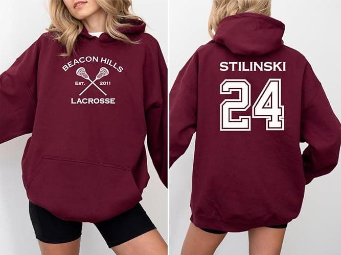 Studio 9Thirty3 Stilinski 24 Beacon Hills Hoodie – Adult Retro 2-Sided Fan Pullover Sweatshirt, Vintage Varsity Style thumbnail 2