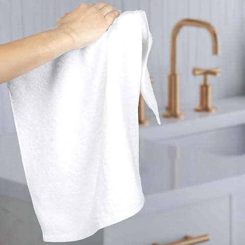 Amazon Basics Soft and Thick Cotton Hand Towels for Bath, Kitchen, Gym, 16 x 26 in, White, 12-Pack thumbnail 7