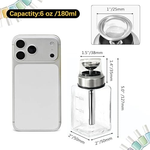 ffresiss Acetone Pump Dispenser with Transparent Lid, Alcohol Dispenser Push Down Metal Pump Glass Bottle, Nail Polish Remover Liquid Pump Hand Pumping Rubbing Press Container 6oz Small Pump Bottle thumbnail 4