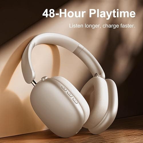 Wentronic Y01 Wireless Noise Canceling Headphones Bluetooth 5.3 Over Ear Headphones with Microphone, Hi-Res Audio, 48H Playtime, Foldable Comfortable Earpads,Compatible with iOS,Android,PC, Starlight thumbnail 6