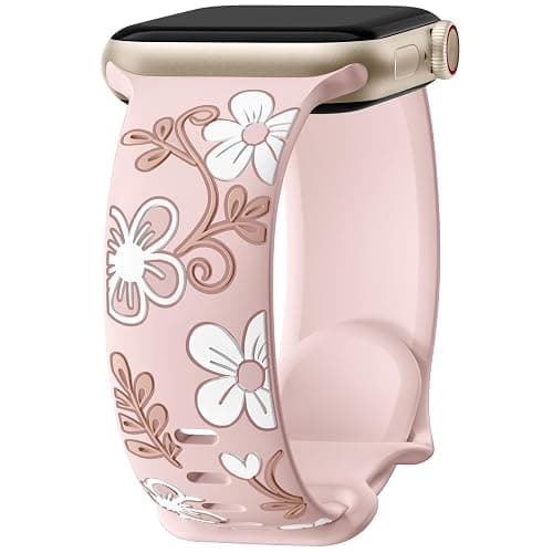 Witzon Floral Band Compatible with Apple Watch Bands For Women 40mm 41mm 38mm 42mm 44mm 45mm 46mm 49mm, Engraved Cute Flower Silicone Dressy Strap for iWatch Series 11 10 9 8 7 6 5 4 3 2 SE Ultra - Image 1