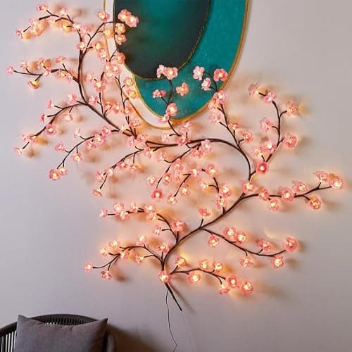 Cherry Tree Branch Lights USB Powered Blossom Branch Decoration Night Lights for Wall,Cherry Enchanted Willow Vine Lights for Bedroom Wall Doors Windows Wedding Christmas Holiday (42 inch (48 Lamps)) thumbnail 8