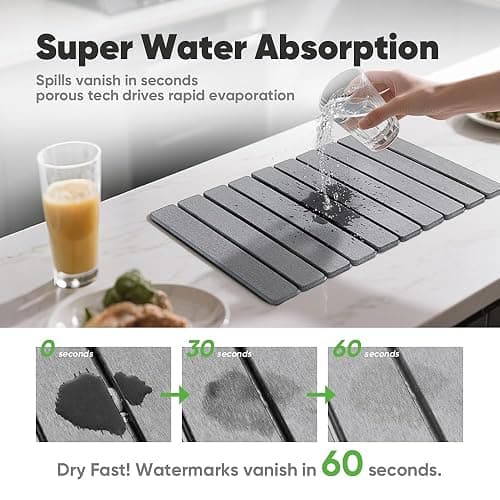 Stone Drying Mat for Kitchen Counter, Quick Diatomaceous Earth Mats for Dishes, 23.6"L x 15.7" W Super Absorbent Fast-Drying Collapsible Countertop Stone Mat (Light Grey, 24" x 16") thumbnail 3
