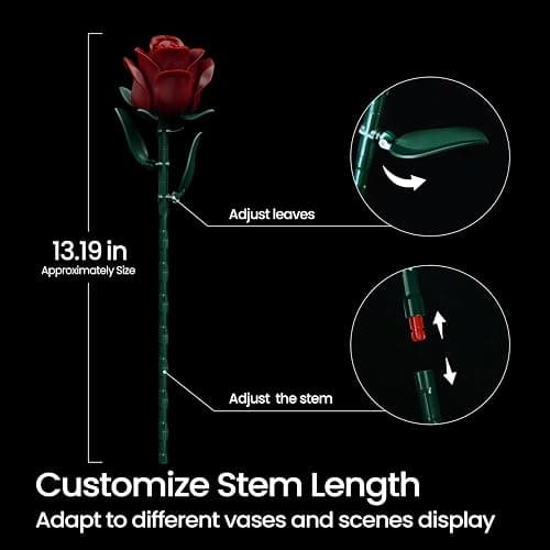 iATOM Burgundy Red Rose Bouquet Building Set, Artificial Flowers Botanical Collection Kit for Adults Women, Gift for Christmas and Valentines Day - Gothic Home Office Table Centerpiece Decor - IA11016 thumbnail 3