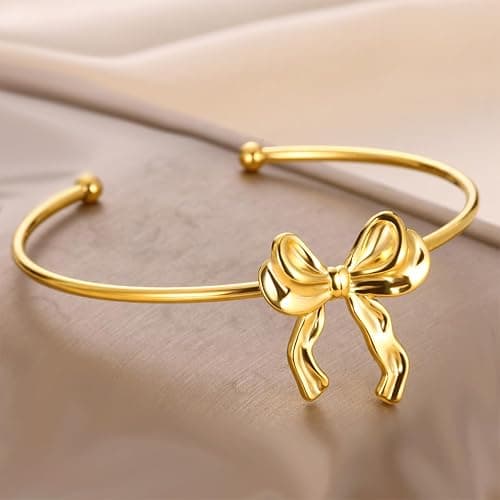 18K Gold Bow Bracelets for Women Silver Plated Ribbon Bow Tie Knot Bracelets Elegant Jewelry Gift for Women thumbnail 5