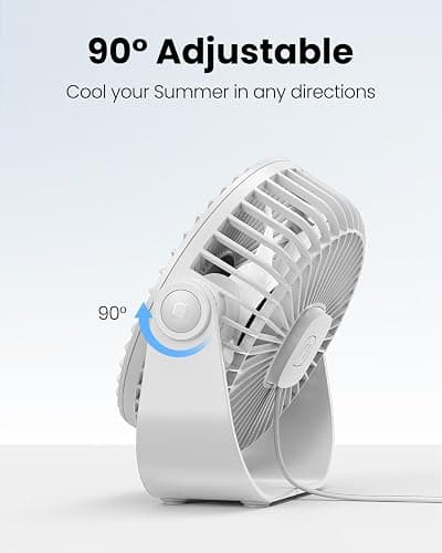 Gaiatop USB Desk Fan, 3 Speeds Strong Airflow, 5.5 Inch Portable 90° Rotate Quiet Cooling, Small Personal Table Fans for Bedroom Home Office Travel White thumbnail 6