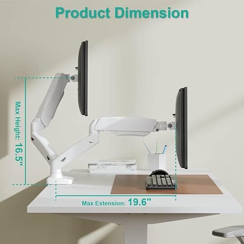WALI Dual Monitor Stand, Adjustable Gas Spring Arm Monitor Mount for 2 Monitors up to 32 Inch,19.8lbs Capacity (GSMP002W), White by WALI thumbnail 7