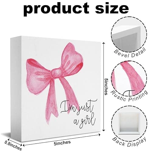 iRudyard Trendy Pink Bow Coquette Room Decor,Wooden Box Sign Desk Decor,Cute Preppy Stuff,Girly Wall Decor,Gifts for Girls Sister thumbnail 3