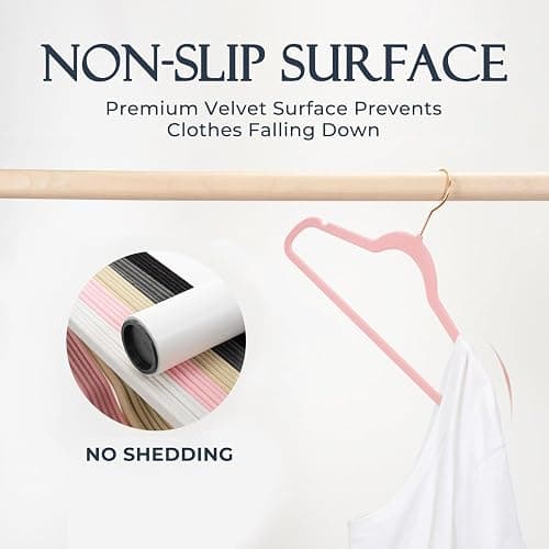 HOUSE DAY Pink Velvet Hangers 100 Pack, Premium Non-Slip Felt Clothes Hangers, Sturdy Heavy Duty Coat, Durable Hanger for Suits, Space Saving with No Hanger Mark, 360° Swivel Rotating Rose Gold Hook thumbnail 3