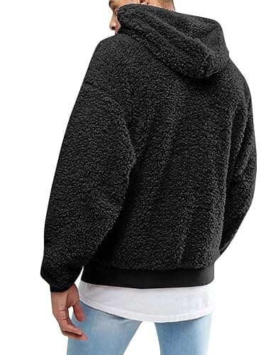 Runcati Mens Hoodie Fluffy Sherpa Hooded Jumper Fuzzy Plush Sweatshirt Teddy Fleece Kangaroo Pocket Winter Outwear thumbnail 4