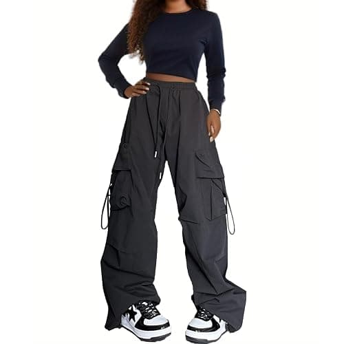 Xinor Baggy Parachute Pants for Womens Wide Leg Cargo Pants Y2k with Pockets Boyfriend Harajuku Streetwear Goth - Image 1