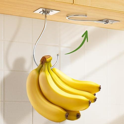 Banana Hook for Hanging Heavy-Duty 15Ib(Max) 2 Pack, Folding Banana Hanger Under Cabinet, Banana Holder Self Adhesive Traceless Clear for Keep Fresh & Kitchen Space Saving(16cm) - Image 1