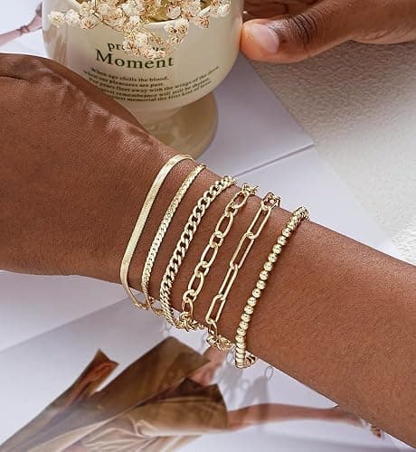 Gold Bracelets for Women, 14K Gold Plated Dainty Bracelets Set, Layered Chain Bracelets Pack Jewelry thumbnail 5
