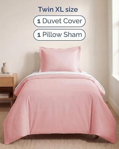 Duvet Cover Twin/Twin XL - 2 Piece Set, College Dorm Room - Baby Pink | College Dorm Room Essentials, Duvet Cover 68" x 90" with 1 Pillow Sham w/ Zipper Closures & Ties, Soft, Comfy & Breathable thumbnail 3