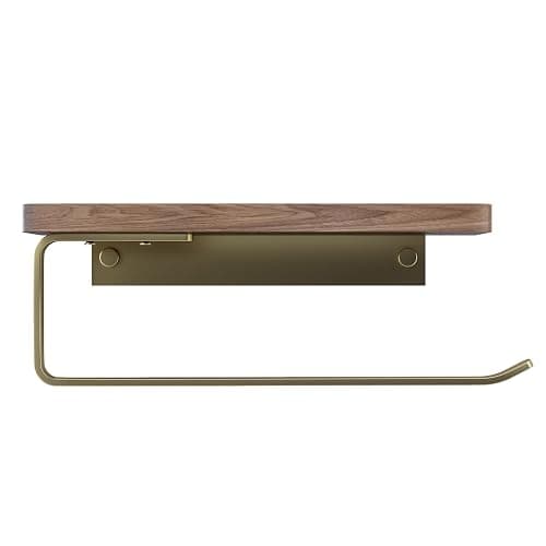 Danpoo Brushed Gold Paper Towel Holder Wall Mount, with Natural Walnut Shelf – Elegant Kitchen & Bathroom Organizer thumbnail 4