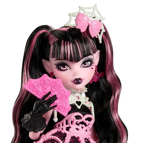 Monster High Scary Sweet Birthday Doll, Draculaura in Pink Party Dress with Themed Accessories Like Invite, Balloon, Gift, Fan and More thumbnail 4