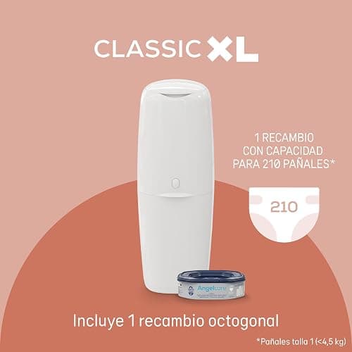 Angelcare Cubo para pañales Classic XL. Incluye un repuesto octogonal de alta capacidad y resistente a olores (1 mes - 210 pañales talla 1). Práctico, eficiente y económico. thumbnail 4