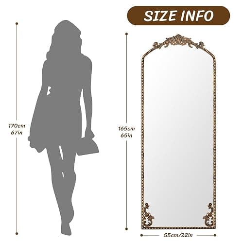 Ecomosita Gold Vintage Ornate Baroque Mirror 65"×22", Full Length Floor Mirror, Large Arched Antique Bronze Mirror for Wall, Living Room, Bedroom, Hallway, Home Decor thumbnail 2