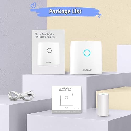 JADENS Mini Sticker Printer - 2 Inch Bluetooth Thermal Pocket Printer, Inkless Portable for Study Notes, Photos, Memos, Lists, Work Plans, DIY, Gifts, Journals, White thumbnail 3