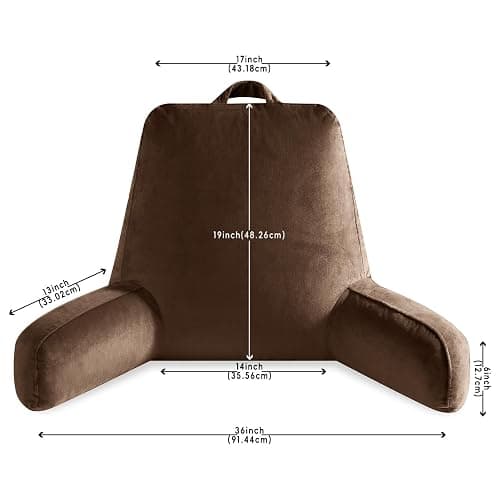 OAISZ Reading Pillow for Sitting in Bed Adult, Reading Pillow with Shredded Memory Foam, Back Pillow for Bed Sitting Up with Extend Arms, Pockets, Bed Pillow with Washable Cover,Brown, X-Large thumbnail 3