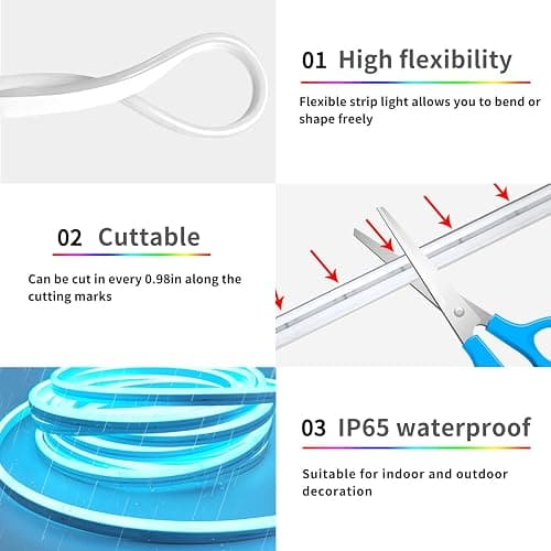segrass 32.8ft LED neon Lights with Remote APP Control IP65 Waterproof Flexible Neon Strip Lights 24V RGB Rope Lights for Bedroom Room Outdoors Décor thumbnail 6