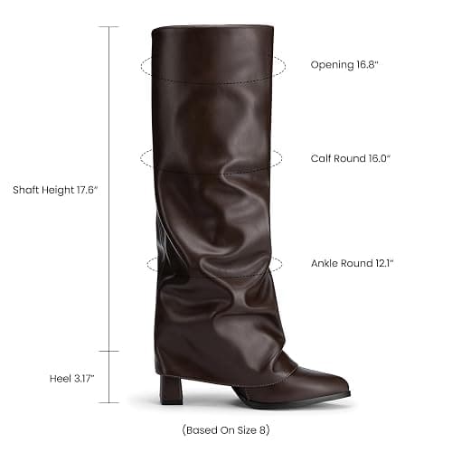 Athlefit Knee High Boots Women Chunky Fold Over Tall Boots | PU Leather, 3.17-inch High Heel, Pointed Toe, Inner Zipper, Slouchy, Easy On and Off, Weekend, Shopping, Women Fall Winter thumbnail 4