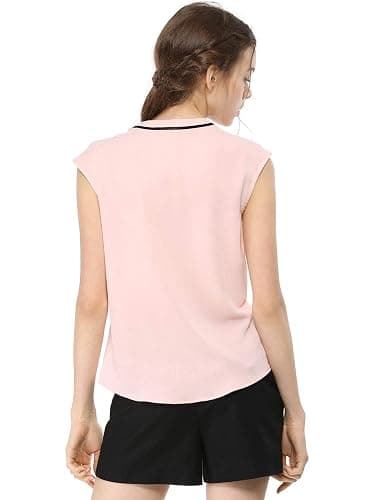 Allegra K Women's Cute Tie Neck Summer Blouse Ruffle Solid Color Sleeveless Button Down Shirt thumbnail 5