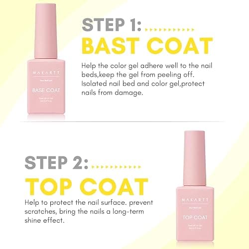 Makartt Gel Top Coat and Base Coat Kit: 2 PCS Clear Gloss Shiny No Wipe Stain Resistant General Top Coat Nail Polish UV for Acrylic Nails Dip Powder Gel Nail Polish Beauty Spring Gift Salon at Home thumbnail 2