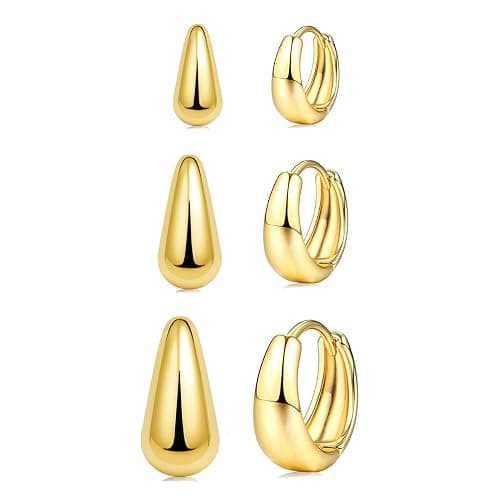 3Pairs Gold Hoop Earrings Set for Women Trendy Chunky Huggie Dainty Earring Jewelry for Women Teens thumbnail 8