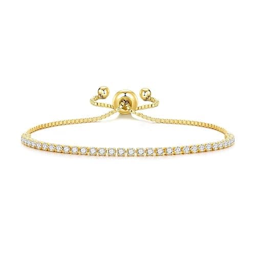Philip Jones 18k Gold Plated 2mm Adjustable Tennis Bracelet Created with Zircondia® Crystals - Image 1