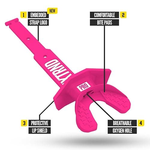 Nxtrnd Two Pro Football Mouth Guard, Permanent Strap, Fits Adult & Youth (Pink) thumbnail 2