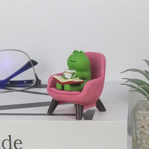 Refintural Miniature Frog Figurines - Funny Frog Sculpture for Shelf, Desk Decoration - Frog Desk Accessories - Perfect Cute Frog Gift for Frog Lovers(Pink Sofa) thumbnail 4