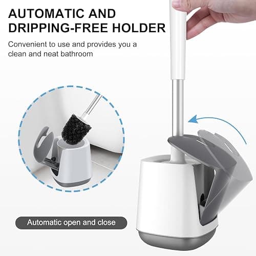 SetSail Toilet Brush and Holder 2 Pack, Self Closing Lid Toilet Bowl Brushes Holder and Extra Long Handle Ventilated Toilet Brush Set for Bathroom Cleaning, Nylon Bristles, White & Grey thumbnail 4