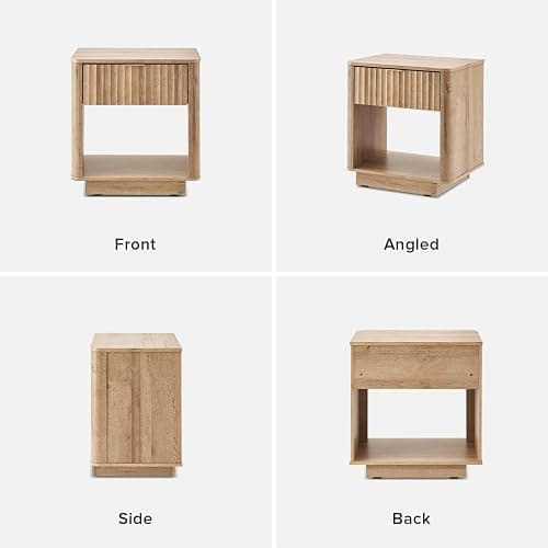 mopio Brooklyn Fluted Nightstand, Modern Farmhouse Nightstand, Small Side, Wood Bedside Table with Drawer, End Table with Storage, Fluted Night Stand, Curved Profile (Golden Oak, Single) thumbnail 8