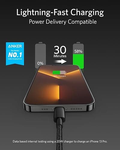 Anker New Nylon USB-C to Lightning Cable, 331 Cable, Fast Charging Cord (6ft, MFi Certified) for iPhone 13 13 Pro 12 Pro Max 12 11 X XS XR 8 Plus, AirPods Pro, Supports Power Delivery (Black) thumbnail 2