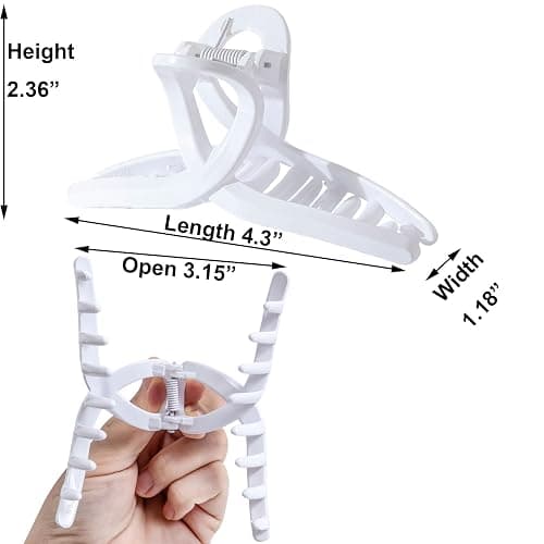 Kitiin Solid White Large Hair Claw Clips for Thick/Fine/Thin Hair,Strong holding teeth interlocking Women Jaw Clips for Hair 3 Count In set(White) thumbnail 2