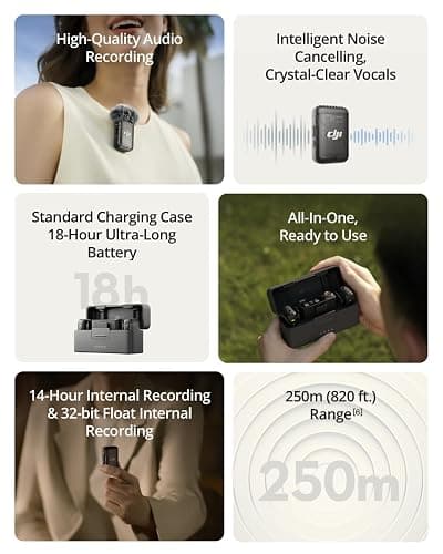 DJI Mic 2 (2 TX + 1 RX + Charging Case), Wireless Lavalier Microphone, Intelligent Noise Cancelling, 32-bit Float Internal Recording, 820 ft.(250m) Range, Microphone for iPhone, Android, Camera thumbnail 2