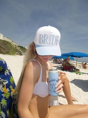xo, Fetti White + Blue Bride Trucker Hat | Bachelorette Accessory, Bridal Headwear, Bach Party Decorations, Bridesmaid Gift, Wedding Cap thumbnail 5