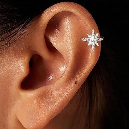 "A pair Star Ear Cuff Earrings for Women, Dainty Sliver Non Piercing Tiny Cartilage Cuff Earring Boho Trendy Northstar Starburst Ear Set Jewelry Gift for Women" thumbnail 2