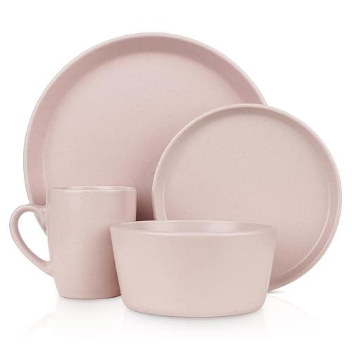 Stone Lain Albie Stoneware 32-Piece Modern Dinnerware Set, Kitchen Plates and Bowls Sets, Dish Set for 8, Pink thumbnail 7