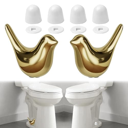 MENNTY 2Packs Ceramic Gold Birds Toilet Bolt Caps & 4Packs Universal Toilet Bolt Covers, Bathroom Decorative Toilet Floor Screw Cover Caps Easy Installation - Image 1