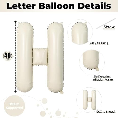 40 Inch Beige OH BABY Balloon for Baby Shower, Large Cream White Oh Baby Balloons Letters with Ribbon, Neutral Ivory Alphabet Oh Baby Balloon Banner Sign for Gender Reveal Backdrop Party Decorations thumbnail 7