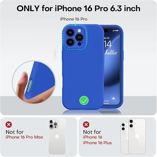 Vooii Compatible with iPhone 16 Pro Case, Liquid Silicone Upgrade [Camera Protection] [Soft Anti-Scratch Microfiber Lining] Shockproof Phone Case for iPhone 16 Pro 6.3 inch - Klein Blue thumbnail 5