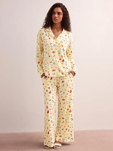 Tankaneo Womens Button Down Pajama Sets Long Sleeve 2 Piece Lounge Sets | Pjs, Polka Dot, Fruit Print, Wide Leg, Loose Fit, Lapel Collar, Night Suit, Cute Sleepwear thumbnail 2