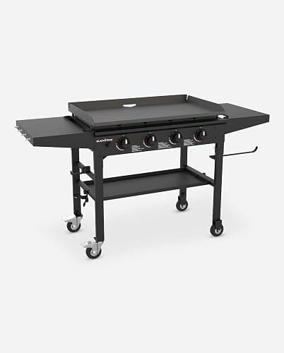 Blackstone 36 Inch 4 Burner 60,000 BTU Portable Steel Griddle Cooking Station with Foldable Legs, Grease Pan, and Storage Rack, Black thumbnail 8