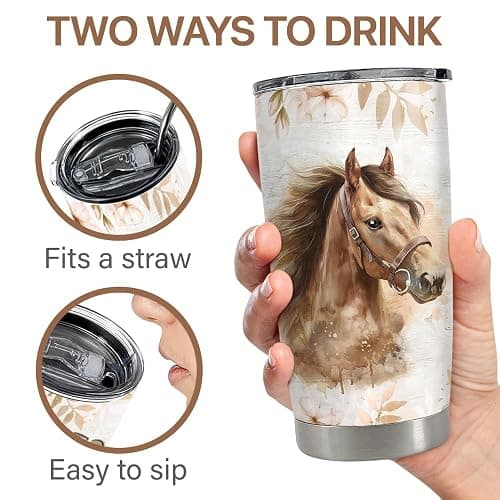 SANDJEST 20oz Stainless Steel Insulated TumblerHorse Tumbler 20oz Stainless Steel Insulated Coffee Travel Mug Cup for Women Girls Horse Gifts for Birthday Christmas Mothers Day thumbnail 7