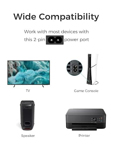 TPLTECH AC Power Cord for Sony PS5/PS4/PS3 Slim, Xbox Series S/Series X, Xbox One S/One X, 2 Prong C7 Power Cable Replacement thumbnail 6