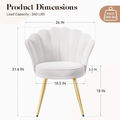 Daluvenix Velvet Upholstered Accent Chair with Gold Metal Legs – Makeup Vanity Chair, Guest Chair for Living Room & Bedroom, White thumbnail 2